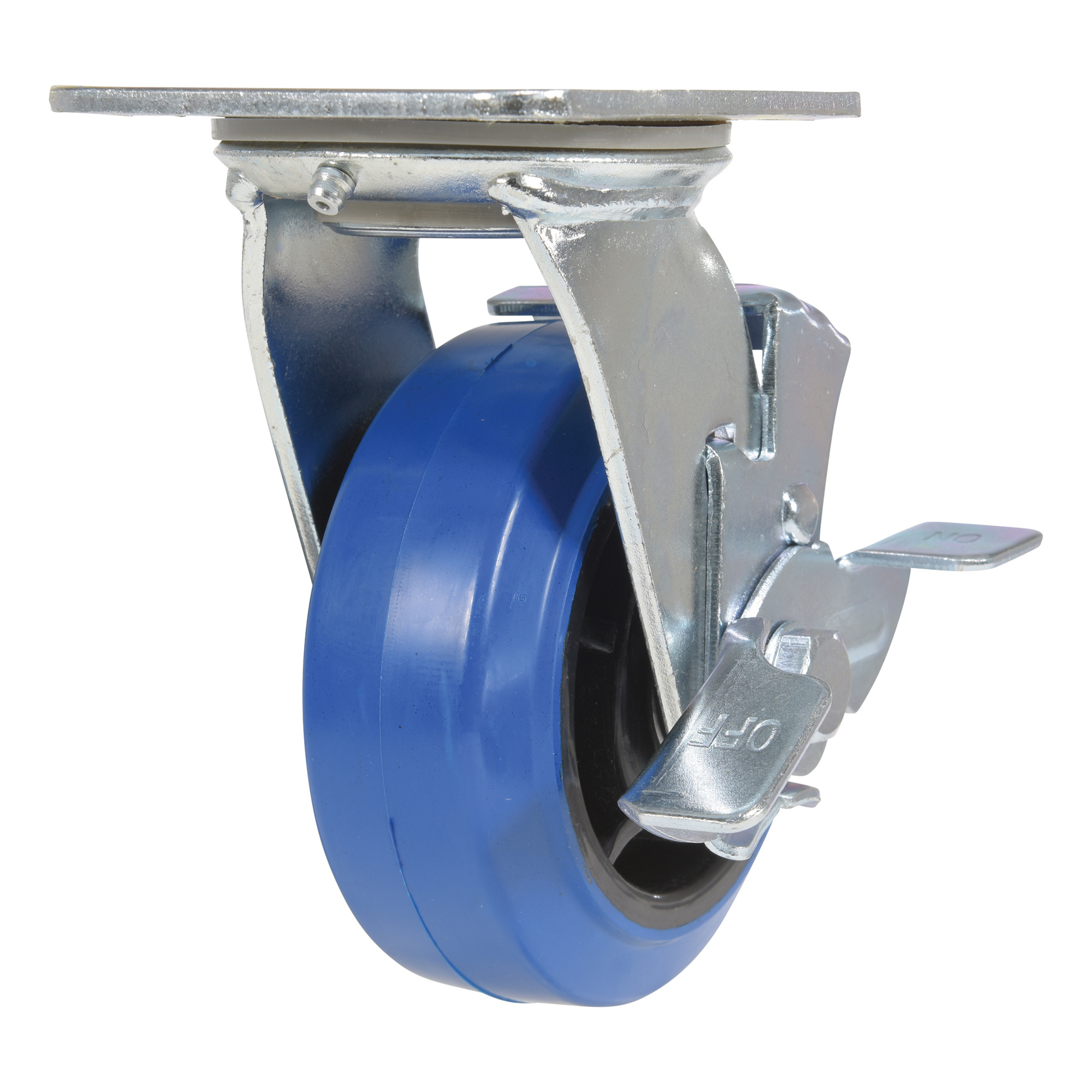 Vestil Elastic Rubber Swivel With Brake Caster 5 In. Diameter x 2 In. Width 550 Lb. Capacity Blue/Black